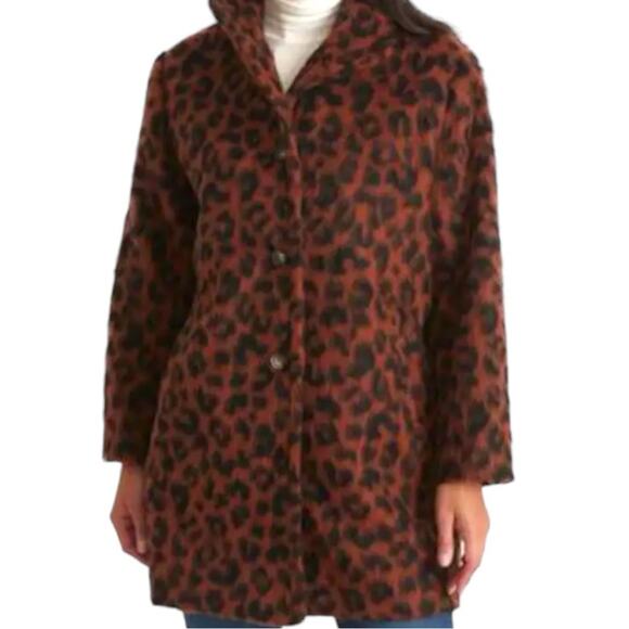 NWT Marine Layer Stephanie Size Medium Cocoon Coat Wool Cheetah Collar Pockets - Picture 1 of 6